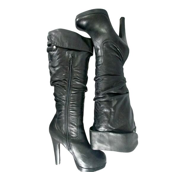 JESSICA SIMPSON! YANA BLACK SUPER SOFT GENUINE LEATHER SCRUNCHY BOOTS! SZ 7.5B - Picture 8 of 13
